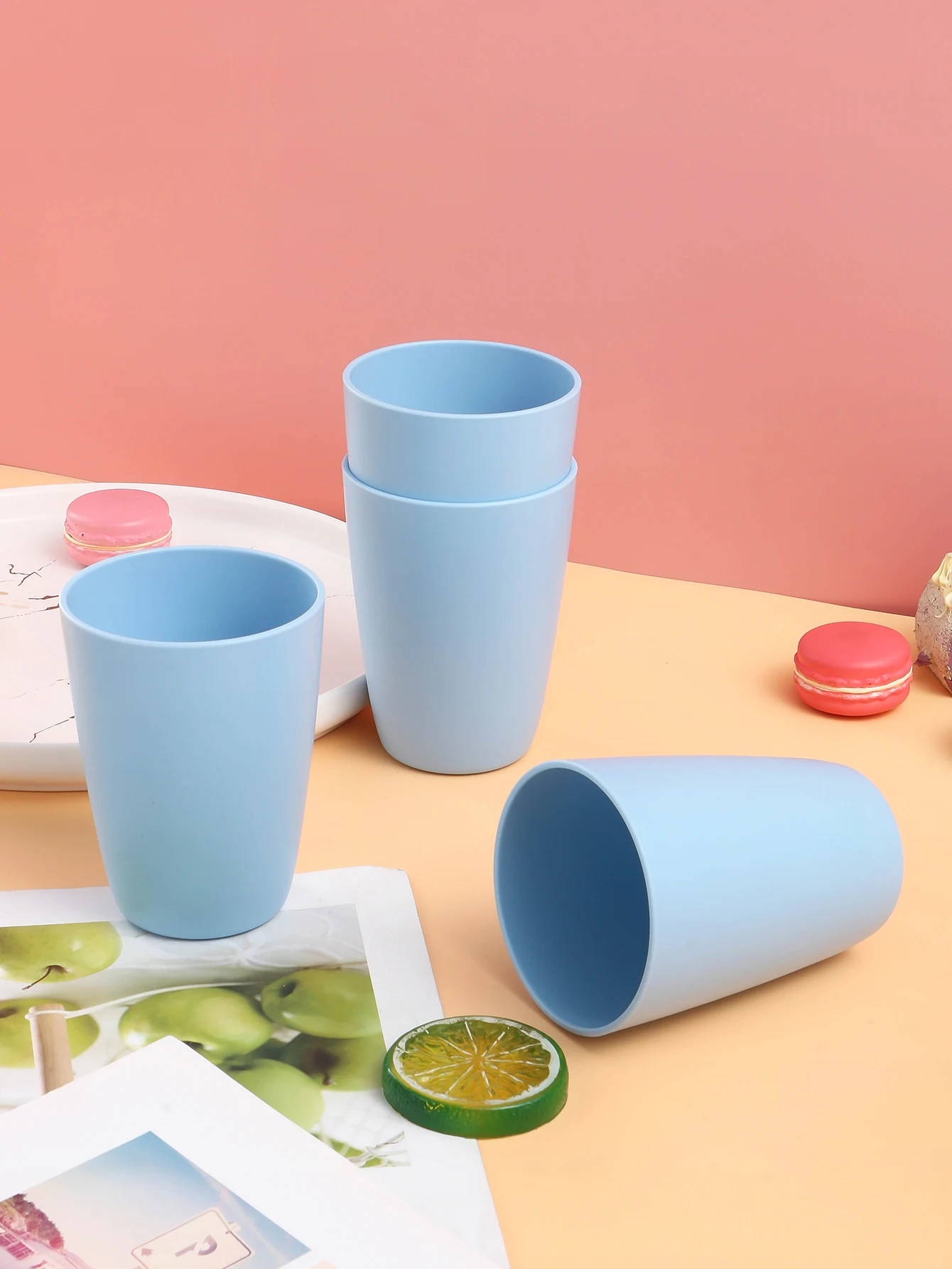 2/4/6pcs Plastic blue reusable cup, suitable for home kitchen dormitory drinking juice cup milk cup mouthwash cup