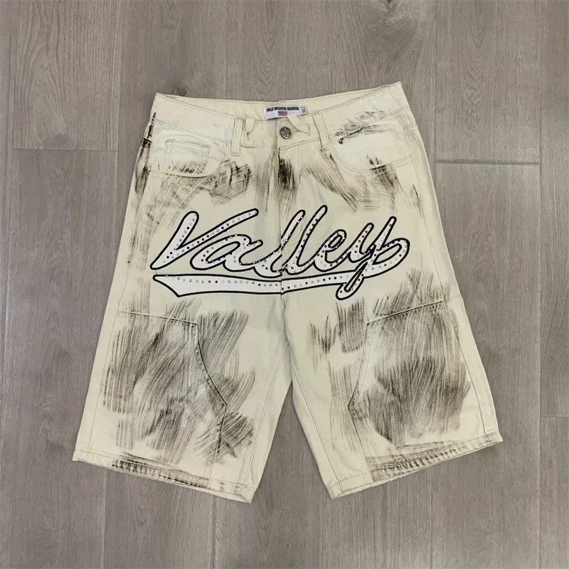Vintage Washed VALLEY Jeans High-quality Hot Drill Ripped Vale Denim Shorts Mens Jeans