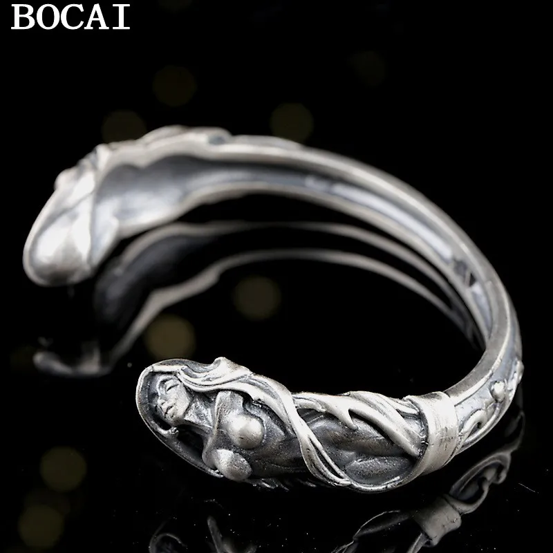

BOCAI Новый Модный Чистый S925 Серебряный Ювелирный Браслет Богини Ретро Модный Индивидуальный Женский Браслет