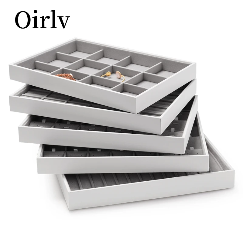 Oirlv Jewelry Tray Stackable Jewelry Display Tray White PU Leather Velvet Jewelry Trays for Ring Earrings Necklace Jewelry Trays