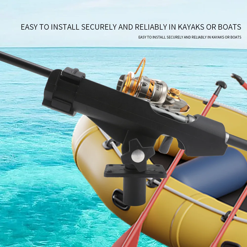 360° Adjustable Clamp-On Rod Holder with Rotating Seat & Oblique Platform for Inflatable Raft/Kayak Fishing