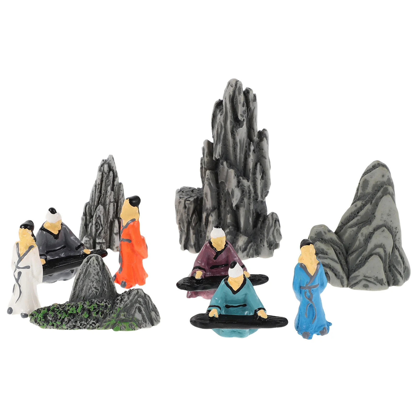 

10Pcs Miniature People Figures Resin Ancient Chinese Statues for Bonsai Garden Landscape Decor Desktop Ornament Set