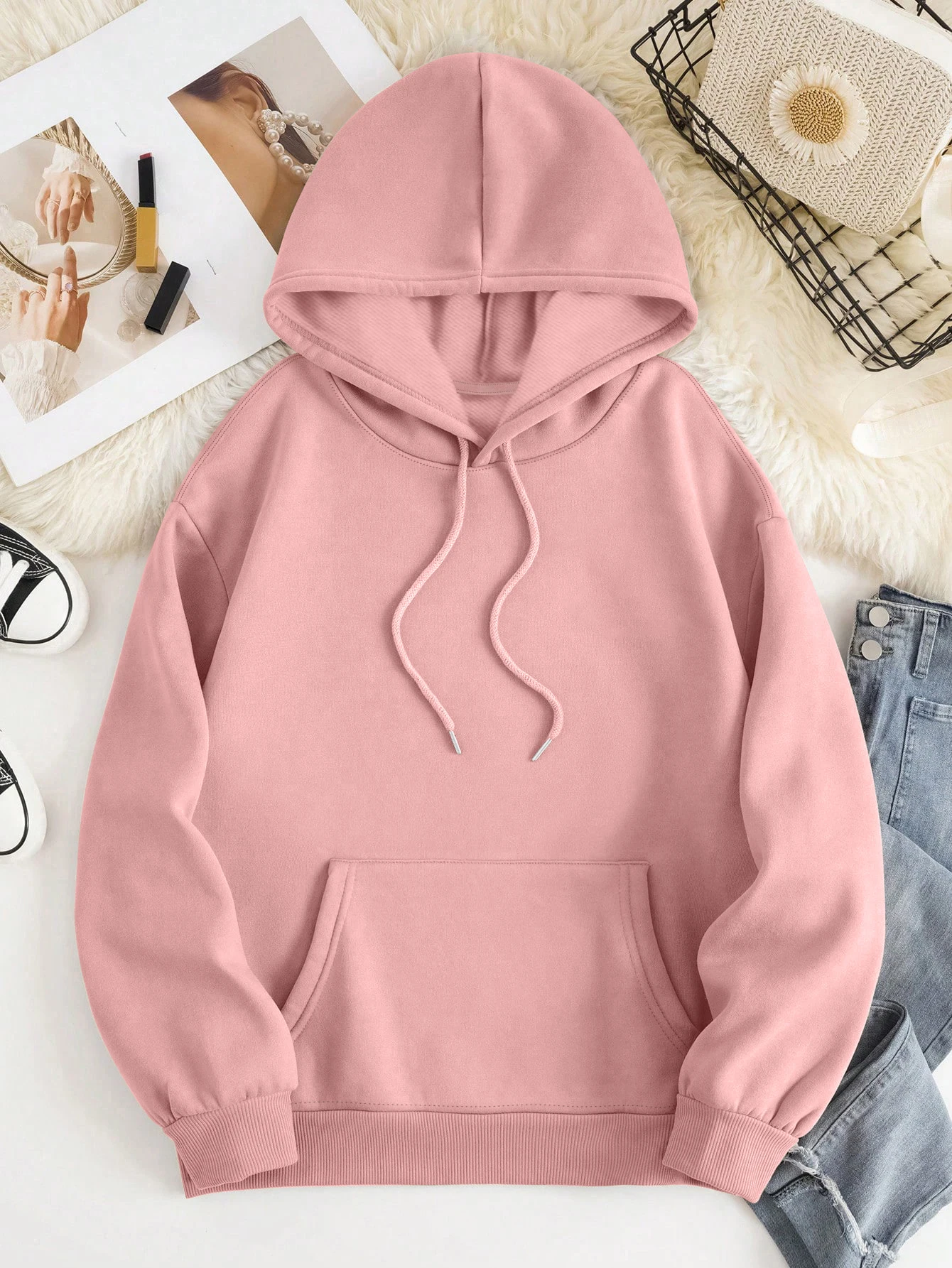 DO WHAT MAKES YOU HAPPY letter print hoodie, drawstring casual hooded sweatshirt for fall & spring, youthful women's clothing