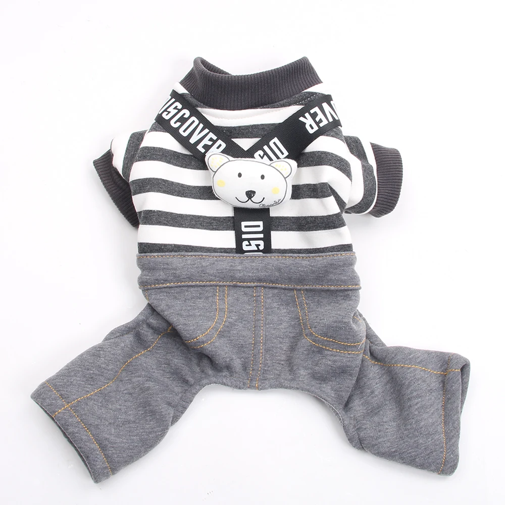 Striped Dog Cat Jumpsuit Rompers Bear Design Pet Puppy Coat Jacket Autumn Clothes Apparel 5 Sizes 2 Colours