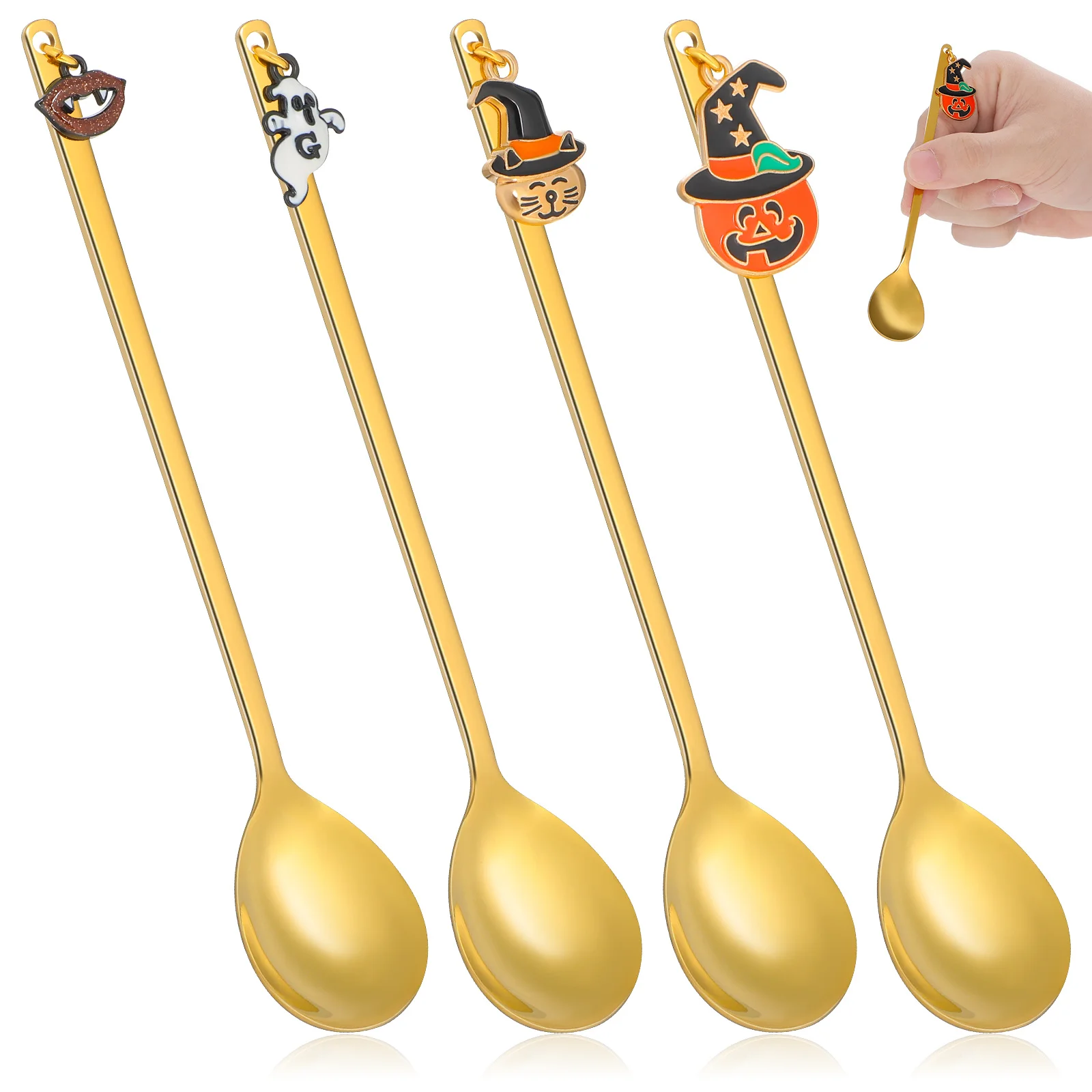 

4Pcs Stainless Steel Halloween Pendant Spoons Creative Coffee Dessert Cake Mixing Stirring Halloween Pendant Spoons