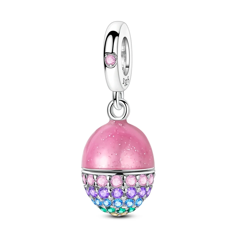 925 Sterling Silver Fun Claw Print Easter Egg Charms Bead Sparkling CZ Zircon Dangle Fit Original Bracelet DIY Jewelry