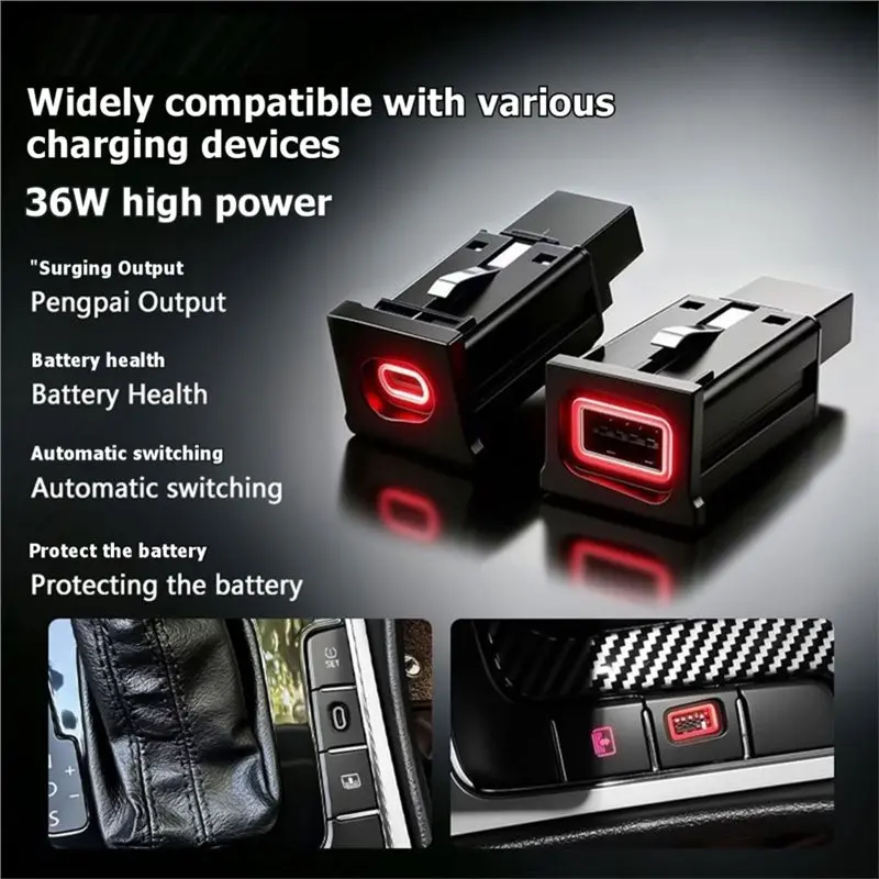 Phone Outlet Power 80Cm Car Fast Charging Port Adapter Cable For VW Passat 2011-2015-A32R