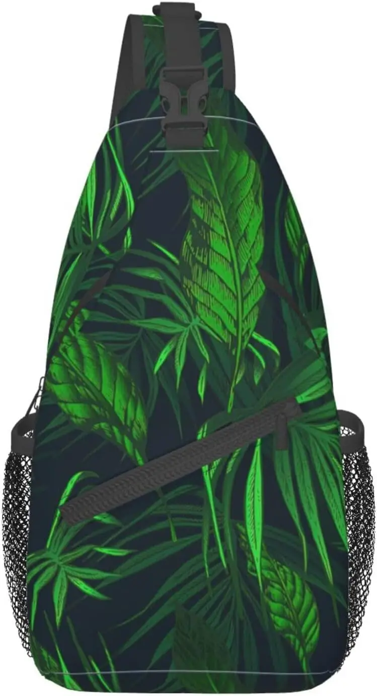 Green Tropical Plant Stylish Oblique Chest Pack, Leisure Backpack, Small Satchel, For Travel, Work, Daily Travel