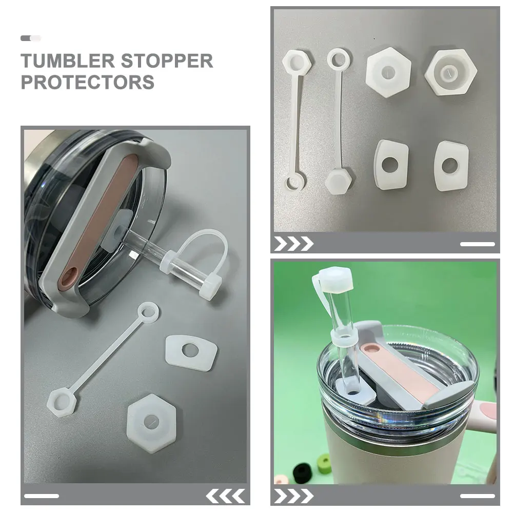 

3 Pieces Silicone Spill Stopper Set Cup Straw Cap Accessories Drinking Tumbler Reusable Covers Long Use Party DIY