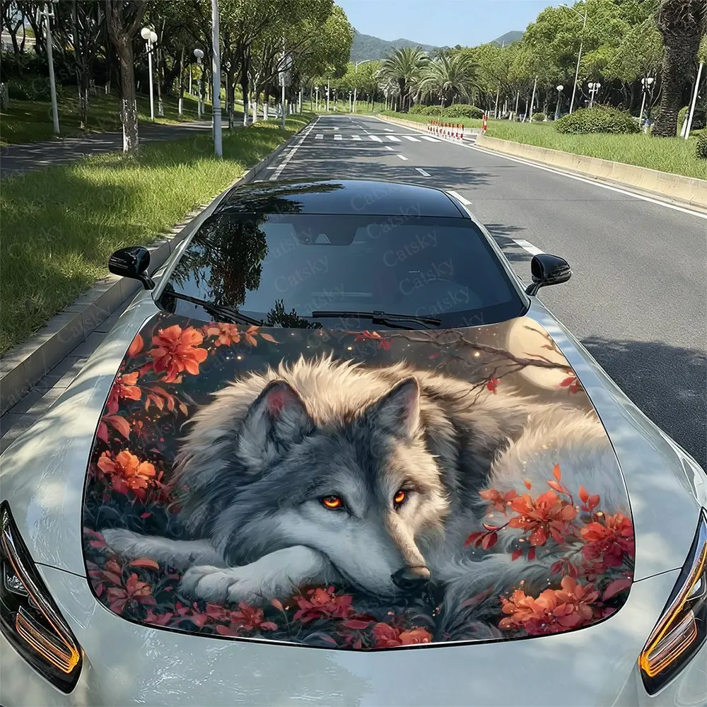 

Flower Wolf Sticker Decoration Car Hood Decal Sticker, Durable Car Vinyl Wraps Suitable For Most Vehicles, Car Engine Hood Prote
