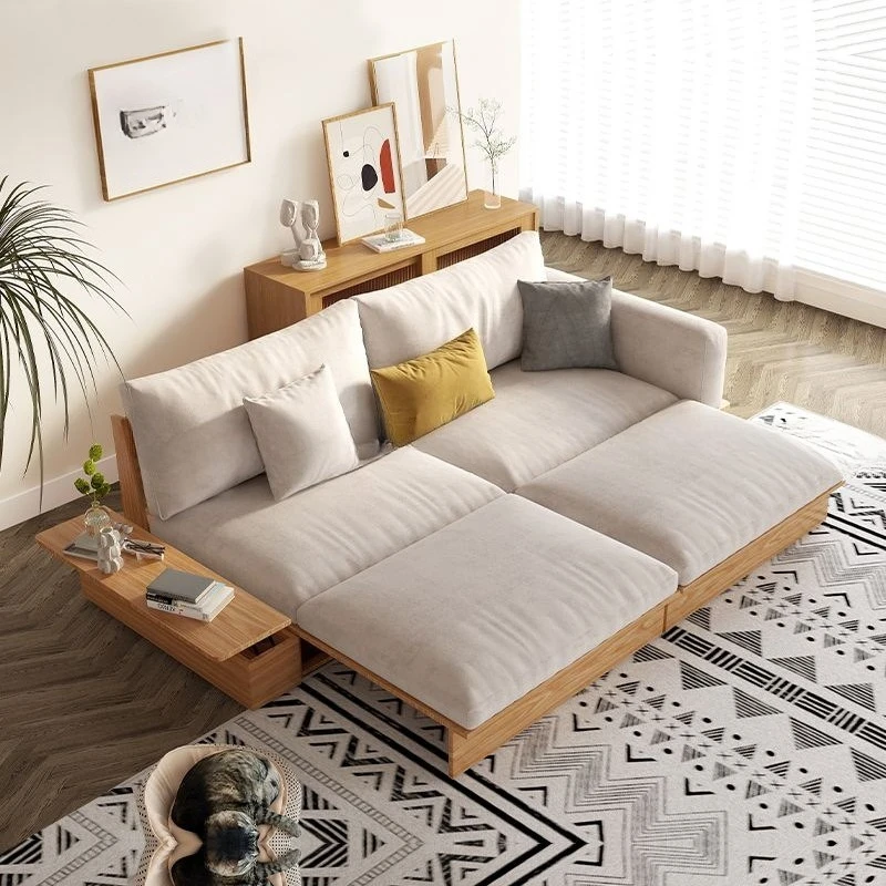 Folding sofa bed dual-purpose living room small apartment household modern simple telescopic multi-functional log wind sofa