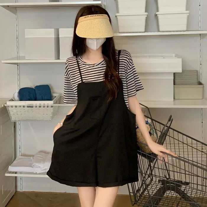 

plus Size Women's Faionable Striped Wide Leg ort Pants Set High Waist T-irt Two-Piece Set Summer Slimming Effect Ensemble
