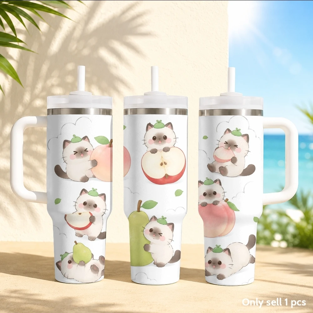 Cute and soothing little cat Vacuum Flasks 40oz Stainless Steel Insulated Tumbler with Handle & Straw Leakproof Travel Mug