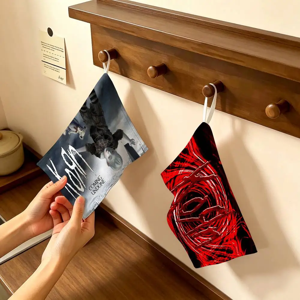 Rock Band K-Korn Polyester Cotton Hand Wiping Towel, Anti-shrink Hanging Kitchen Cloth for Household Cleaning