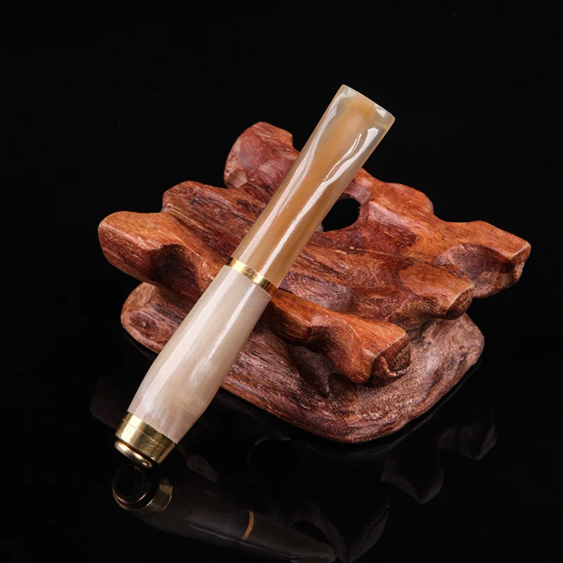 Мини-микрофильтр для табака, натуральный коровьевой рог, мундштук, многоразовая курительная трубка, портативные тютные трубки, аксессуары для курения