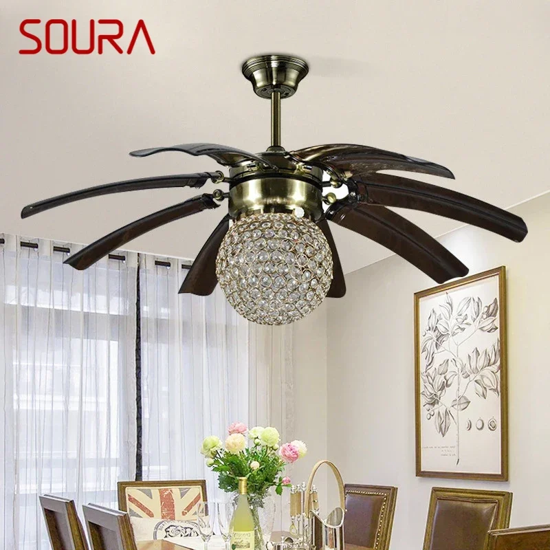 

SOURA Nordic LED Fan Light American Vintage Restaurant Living Room Study Ceiling Fan Light Remote Electric Fan Light