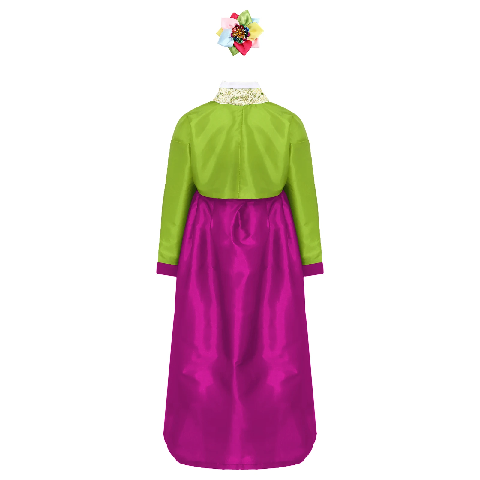 Kids Girls Korean National Hanbok Outfit Embroidery Top with Tie Up Style Long Skirt Hanbok Dress Set for Birthday Party Wedding