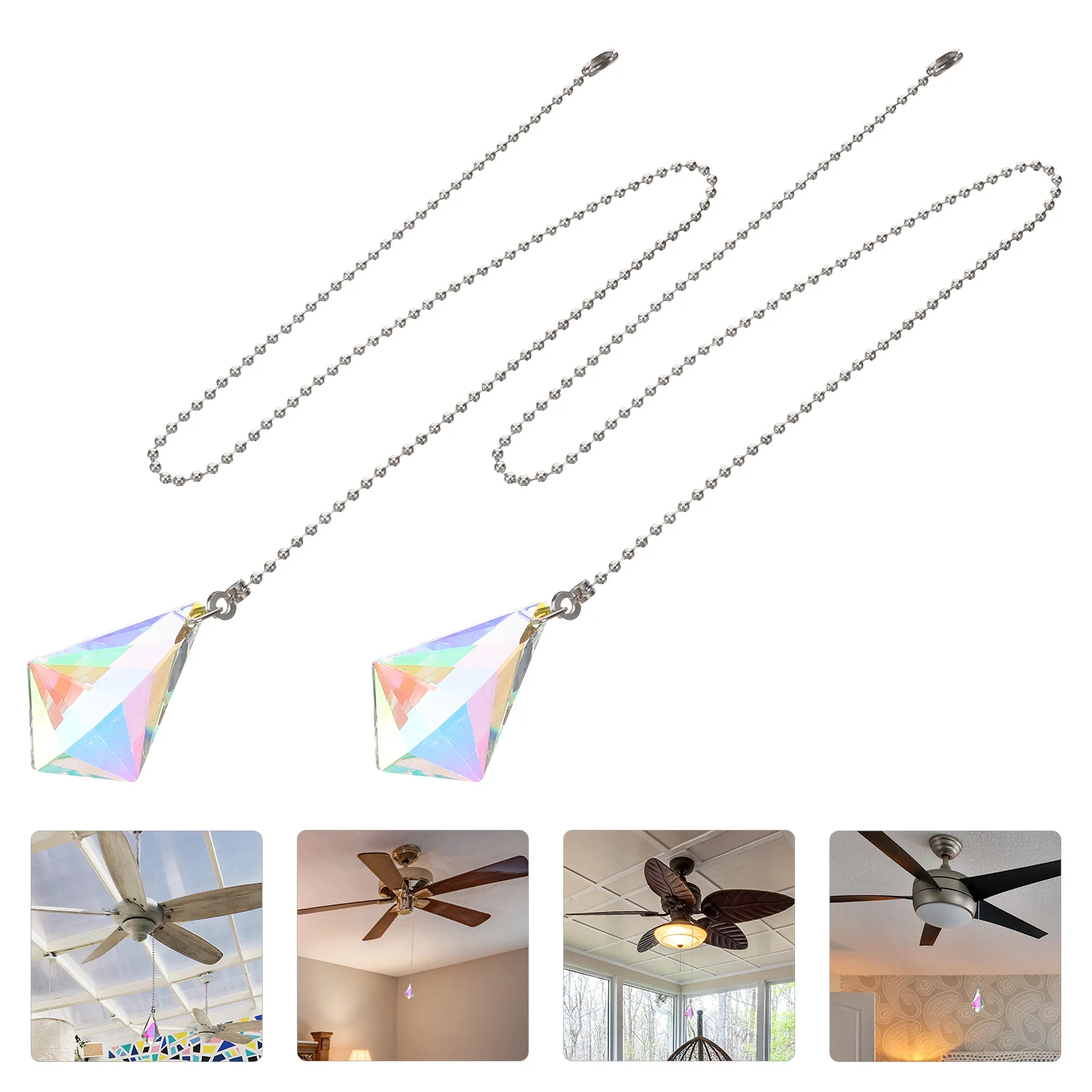 

2Pcs Fan Pull Chain White Crystal Decorative Ceiling Fan Pulls Replacement for Ceiling Light Lamp Accessory Home Decor