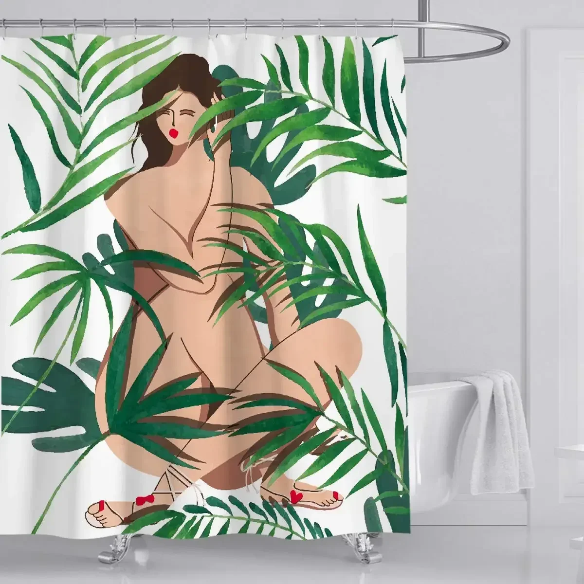 Whim-Wham Artistic Olive Leaves Sexy Girl Beauty Waterproof Opaque Odorless Shower Curtain