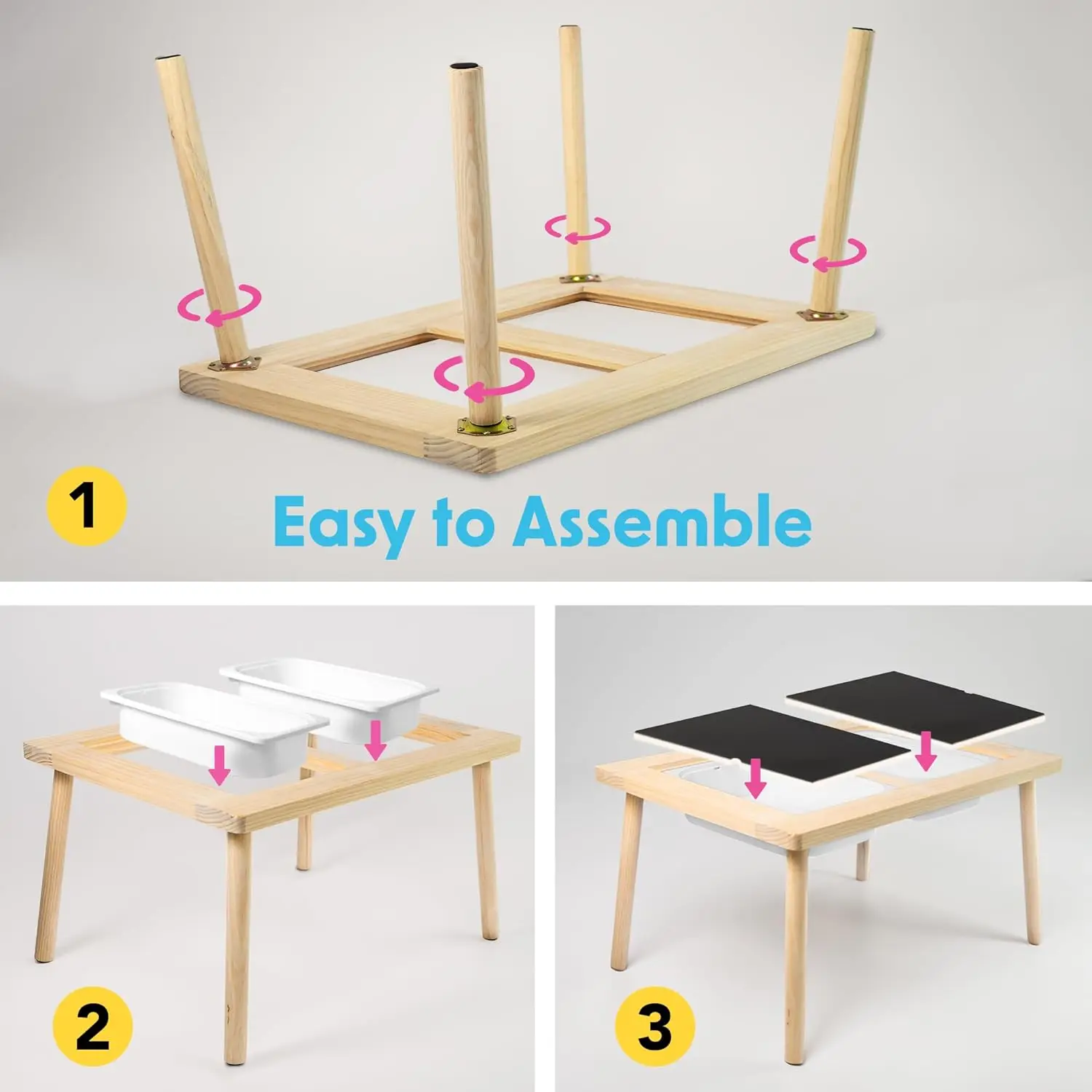 Amoona-Table mentaires orielle multi-activités qui grandit avec votre enfant Réglable recommandé pour les enfants âgés de 1 à 6 ans. 2 bacs pleine grandeur inclus,