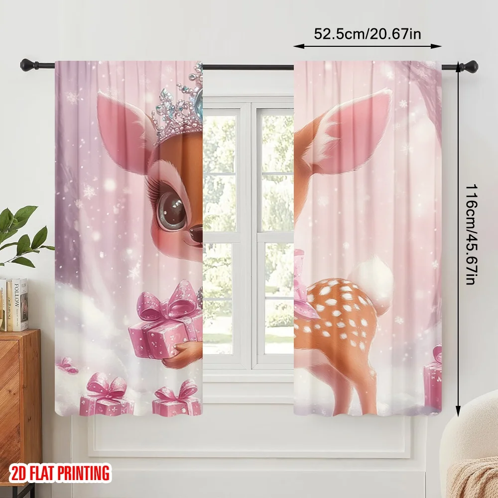2pcs,2D plane printing Minimalist Curtains Cute deer princess Christmas sleigh (3) Polyester Easy Install (without rod) Art Deco
