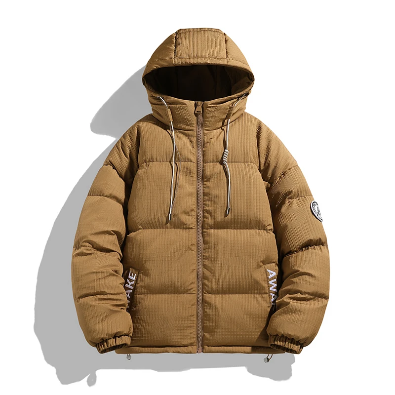 2024 Mens Winter Jacket Casual Loose Thicken Fleece Warm Parkas Solid Hooded Collar Coats