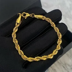 5mm Stainless Steel Twisted Rope Chain Bracelets for Women Men Fashion Punk Bangle Length Adjustable
