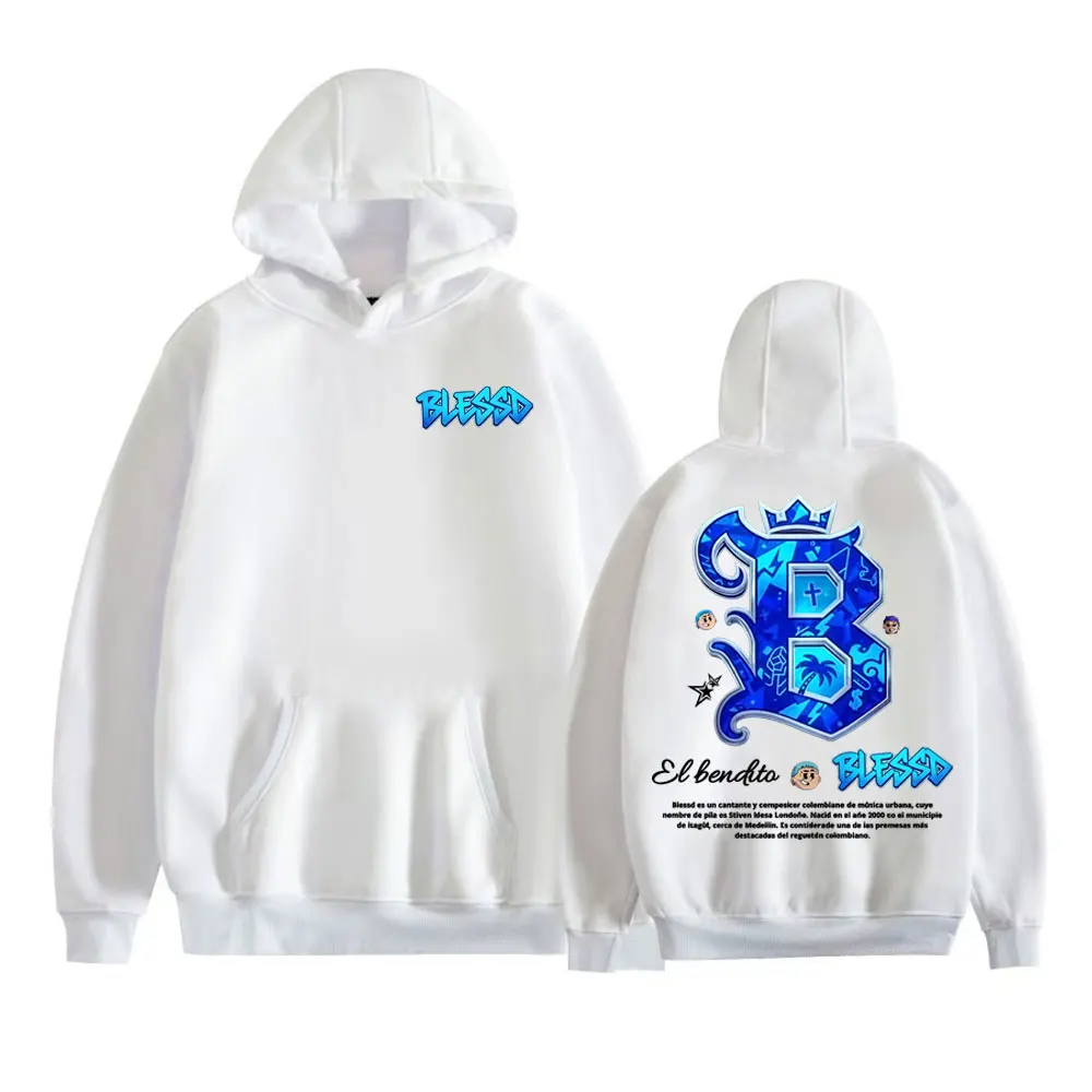 Rapper abençoado el bendito logotipo moletom roupas masculinas harajuku retro manga longa hoodies casual velo aconchegante com capuz streetwear