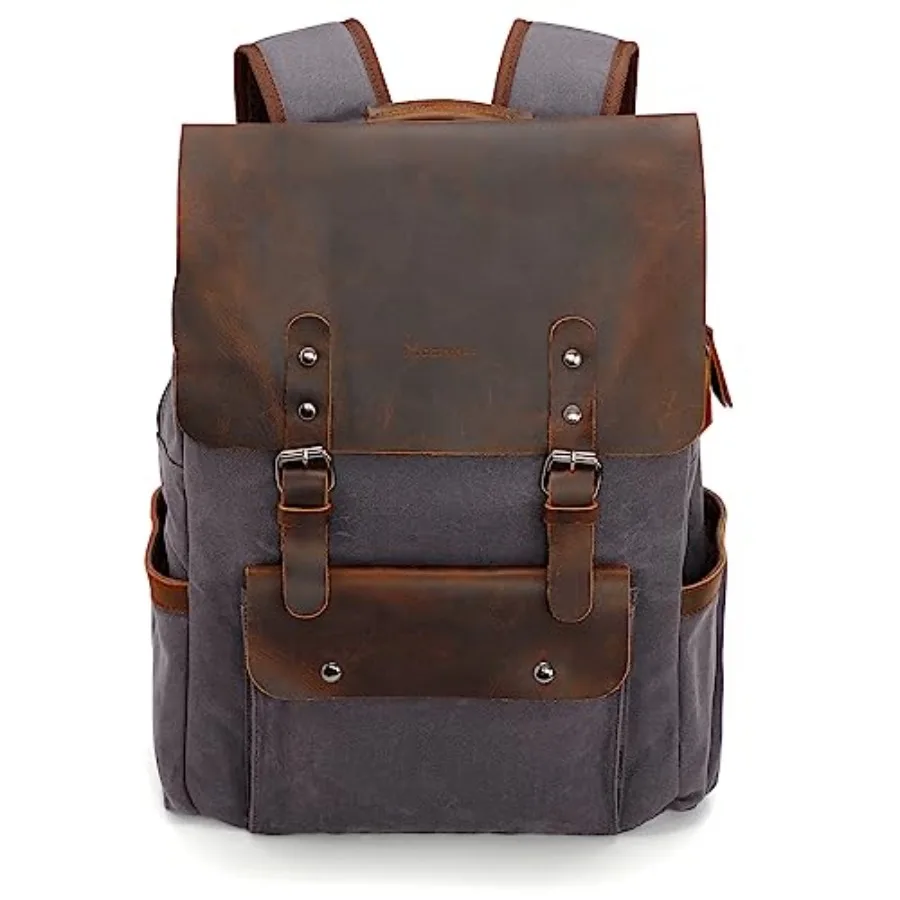 

Waxed Canvas Backpack Leather Rucksack Knapsack for Men Woman Satchel Backpack Vintage Travel Laptop Backpack 15.6 Inch Retro F