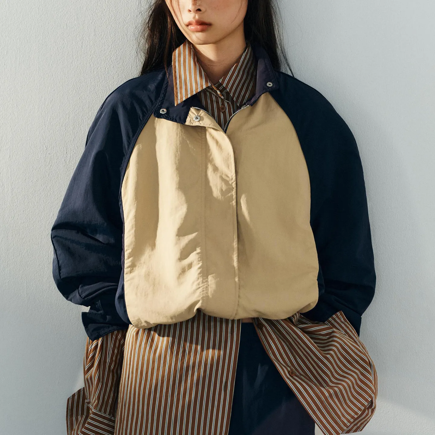 ZADATA Women's Long Sleeve Stand Collar Patchwork Jacket with Side Stripe Trousers Fashion Set Autumn 2026 New Arrival