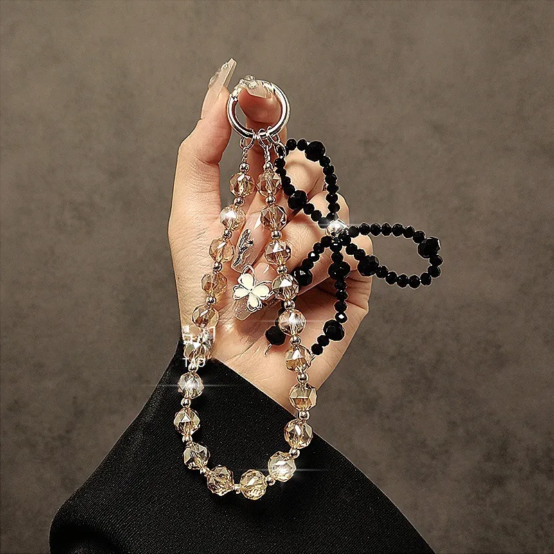 Fashionable Beaded Bow Luxury Crystal Phone Lanyard High-End Bejeweled Short Wrist Pendant Hand Hanging Chain Decoration
