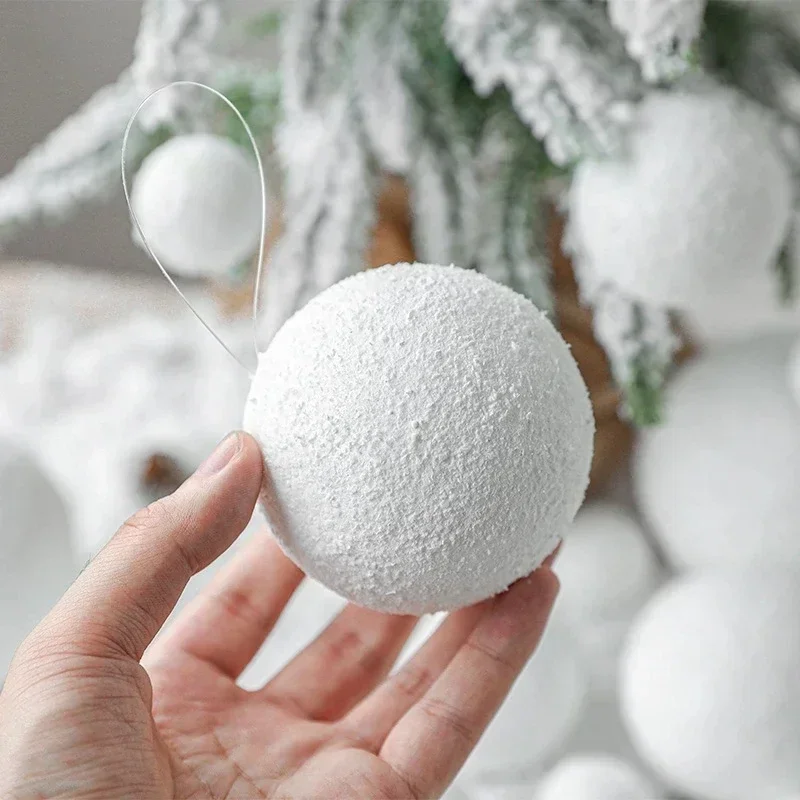 6/60Pcs Foam Balls White Christmas Tree Hanging Ornaments Globe Home Garden Party Xmas Round Snow Balls Decoration Supplies