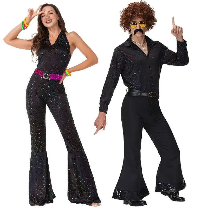 

Adult loween Costume Retro 70s Disco Couples Hippie Dance Performance Clothing Stage Ethnic Women's Faion Trendy