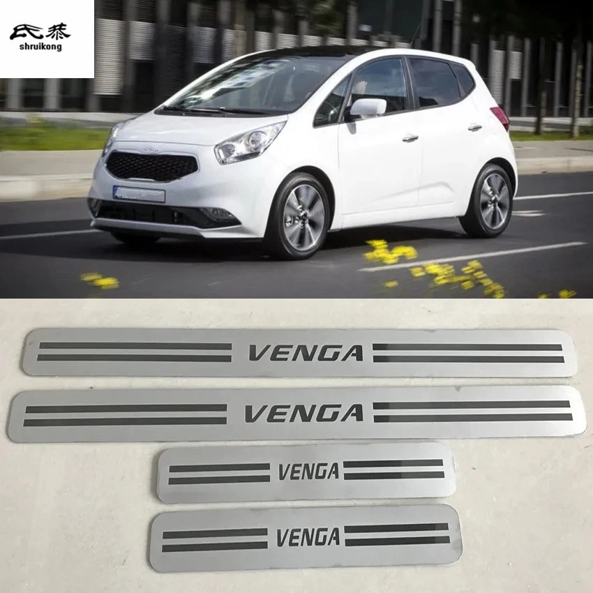 4PCS/Lot Stainless Steel For 2009-2018 KIA VENGA Utra-thin Car Door Sill Pedal Welcome Scuff Plate decorationBCover