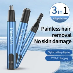 Convenient Rechargeable Nose Hair Razor ABS Electric Eyebrow Razor With Display 3 In 1