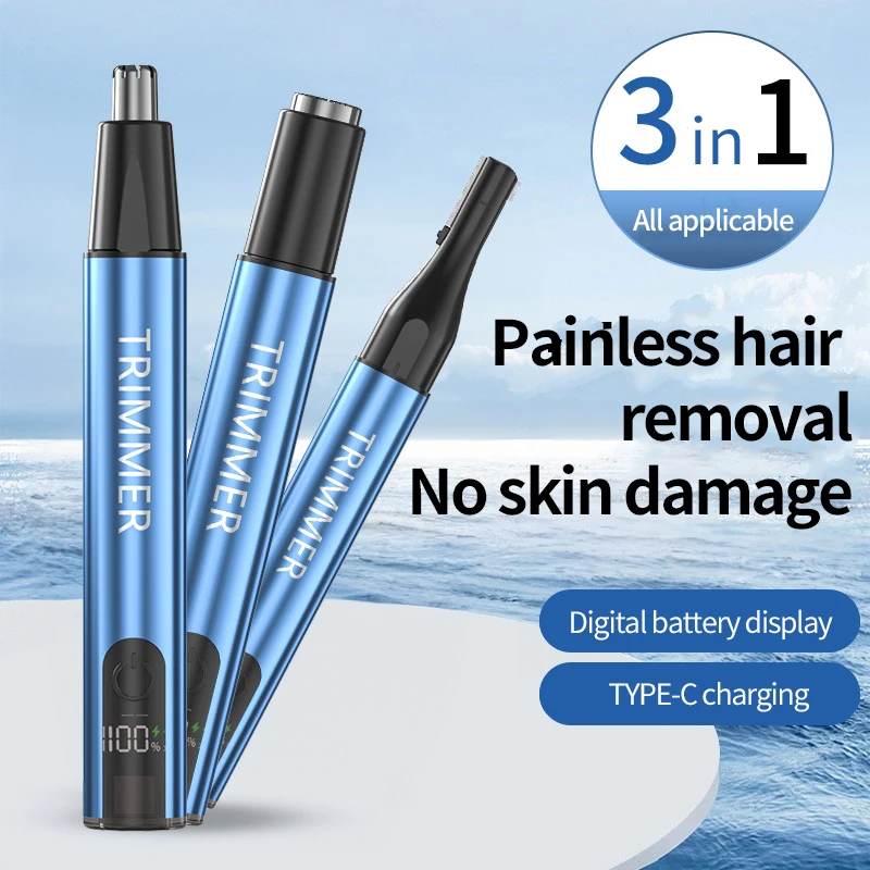 Convenient Rechargeable Nose Hair Razor ABS Electric Eyebrow Razor With Display 3 In 1