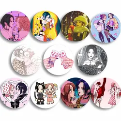 Anime Figure Nana and Hachi Enamel Pin Cartoon Cosplay Badge Round Snap-in Brooch for Backpack Clothes Decor Jewelry Accessories