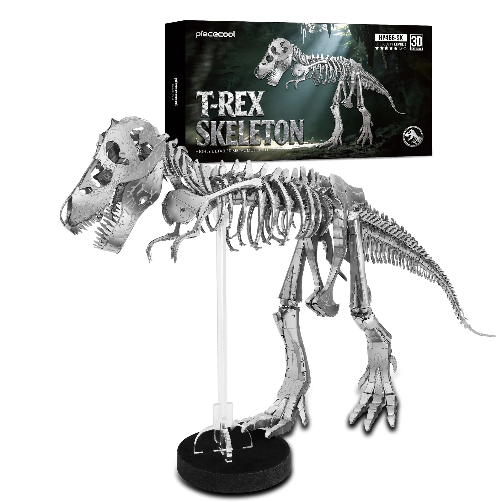 Piececool 3D Metal Puzzles T-Rex Skeleton Metal Model Kits DIY Jigsaw Craft for Adult Brain Teaser Assembly Model for Home Decor