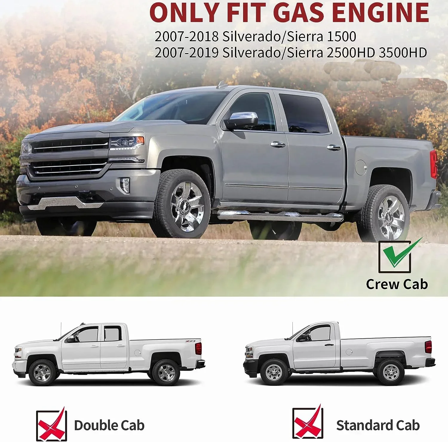 لوحات تشغيل 6 بوصات 2007-2018 Silverado/GMC Sierra 1500 & 2500HD 3500HD Crew Cab، 2019 Silverado Side Step Nerf Bar