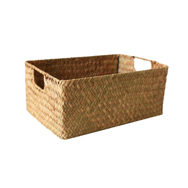 Storage Basket Hand-Woven Rectangular Rattan Wicker Storage Basket Fruit Tea Snack Bread Picnic Basket Cosmetic Storage Box -XL