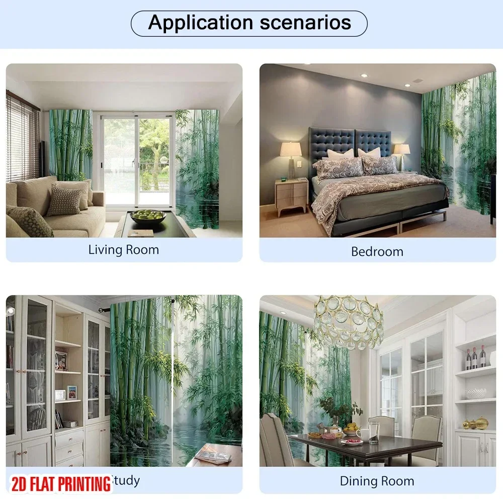 Realistic Bamboo Forest Window Curtains Waterproof Tropical Green Living Room Drapes for Home Decor