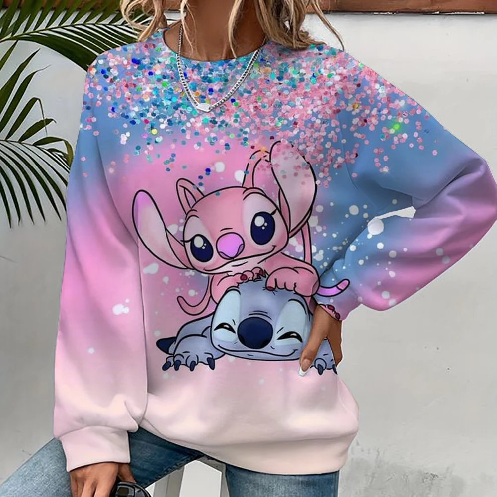 New fashionable long sleeved casual pullover for women, printed loose round neck top, Disney Stitch Christmas sweatshirt