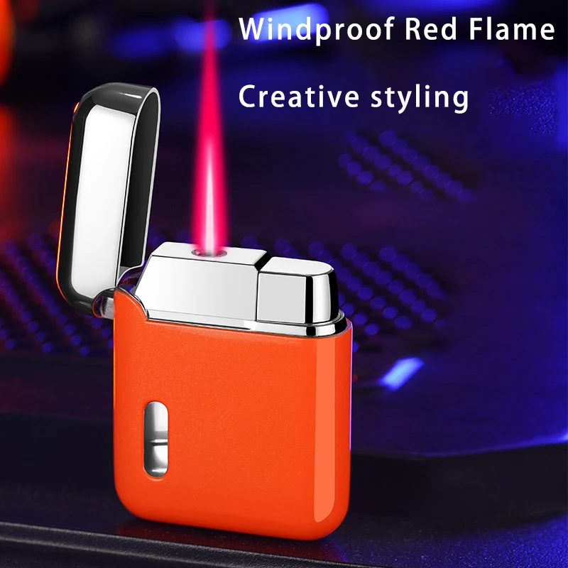 Electroplated Metal Direct Charge Classic Windproof Red Flame Inflatable Lighter Laser Made Visible Air Chamber