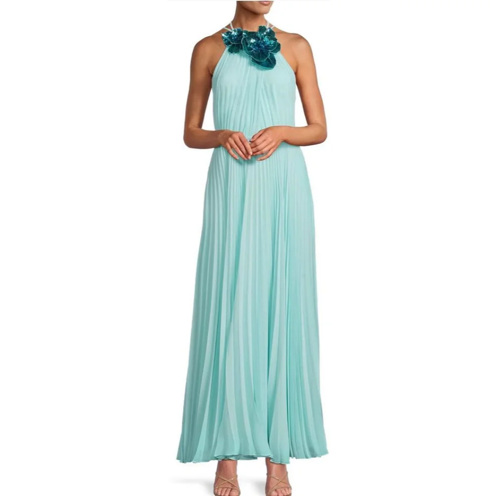 

Sparkle Chiffon Pleat Flower Straight Halter Midi Dresses Cocktail Dresses Intricate Elegant Pastrol Exquisite High Quality