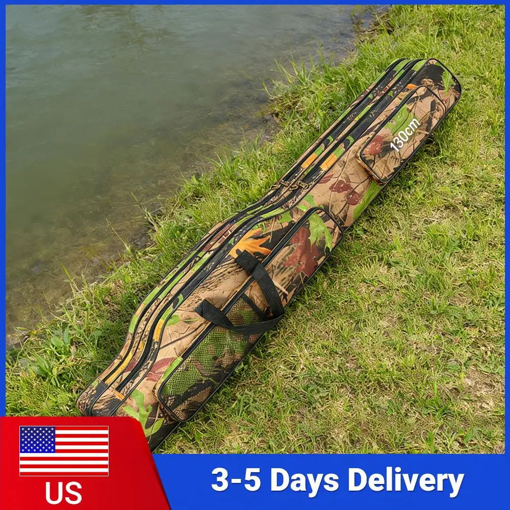 

Fish Pole Carrier Case Waterproof Oxford Fishing Pole Storage Bag Large Capacity 130cm for Men Family Travel Gifts