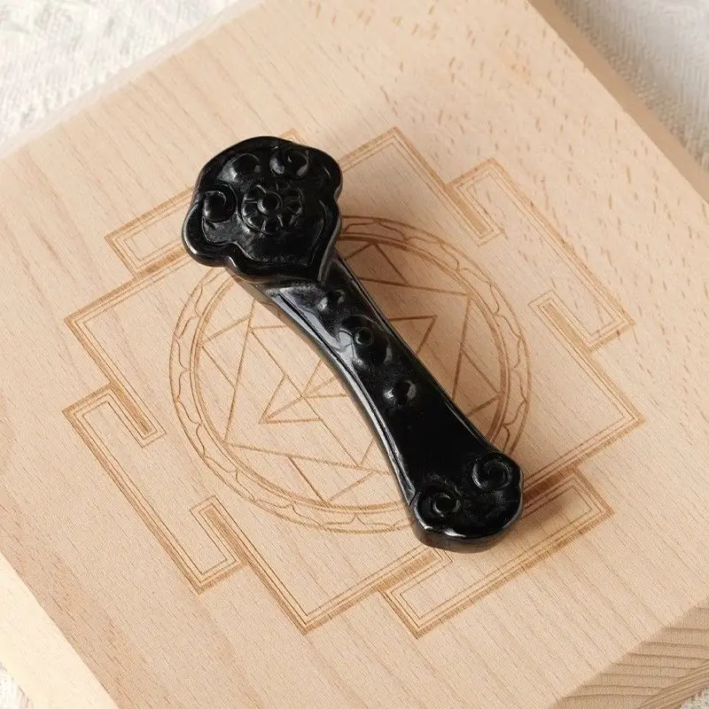 Obsidienne naturelle Ruyi - Amulette Feng Shui pour le succès commercial et l'attraction de la chance