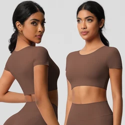 Yoga T-shirt Women Fitness Crop Top Shockproof Sports Bras Running Push Up Training Suit Gym Sports Crop Tops Solid Color Breath