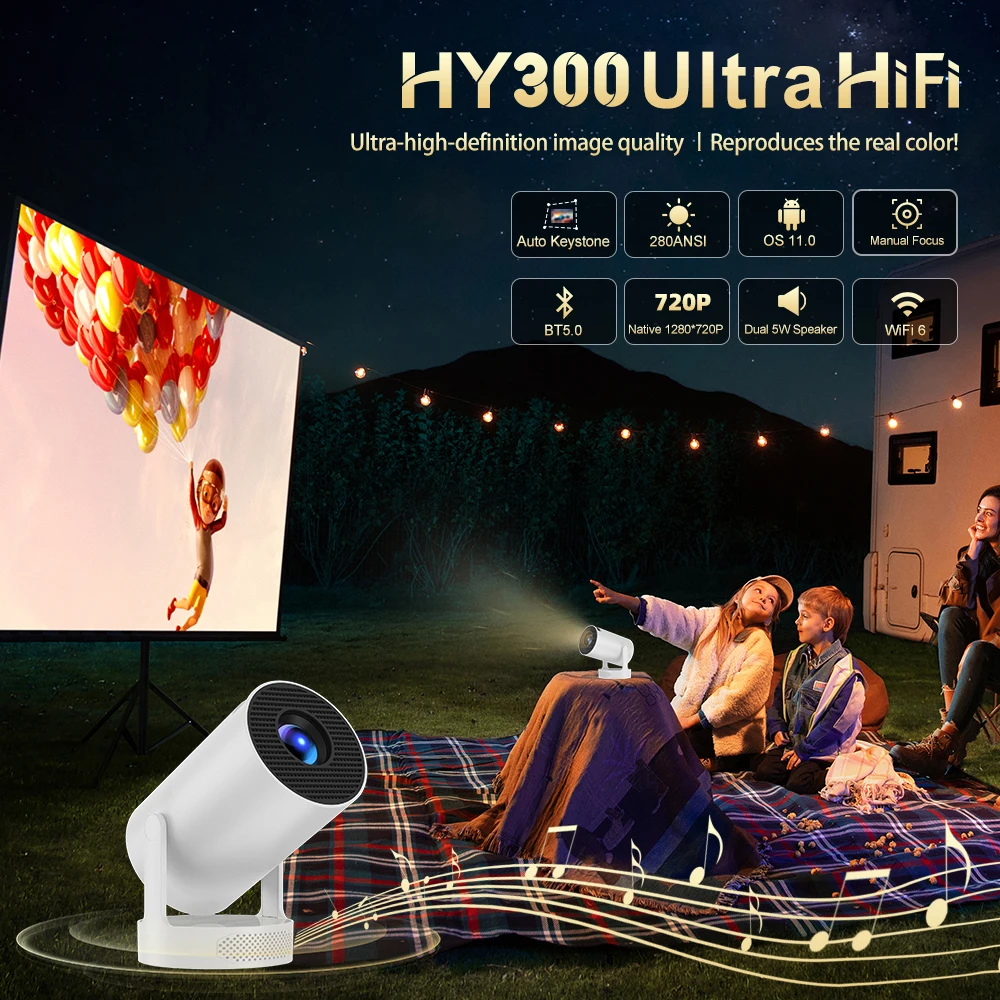 سالانج HY300 Ultra Projector 4K 720P جهاز عرض محمول مع WiFi 6 BT5.4 Auto Vertical Keystone 5W مكبر صوت صغير Proyector