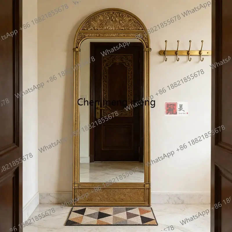 z183 French retro clothing store fitting mirror American cloakroom full-length mirror arched floor mirror
