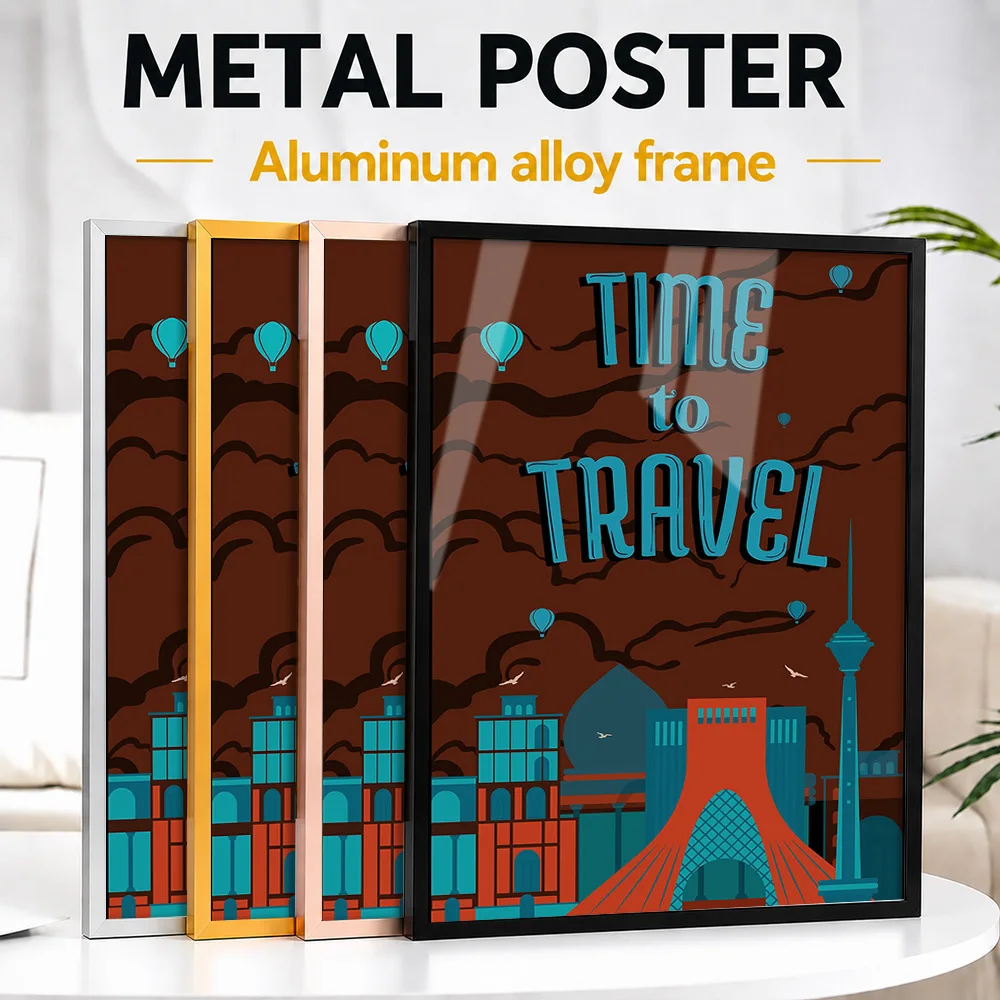 Time To Travel Framed Metal Poster Personalized Photo Scenic Destination Style Wall Art For Living Room Premium Collector Gift